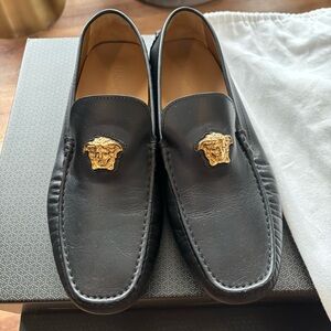 Versace Black Loafers with Gold Emblem